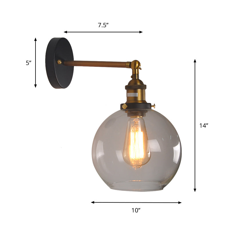 Skørter | Clear Glass Sphere/Cone Wall Light Kit Industrial 1 Light Kitchen Wall Lamp with Adjustable Joint in Black-Brass