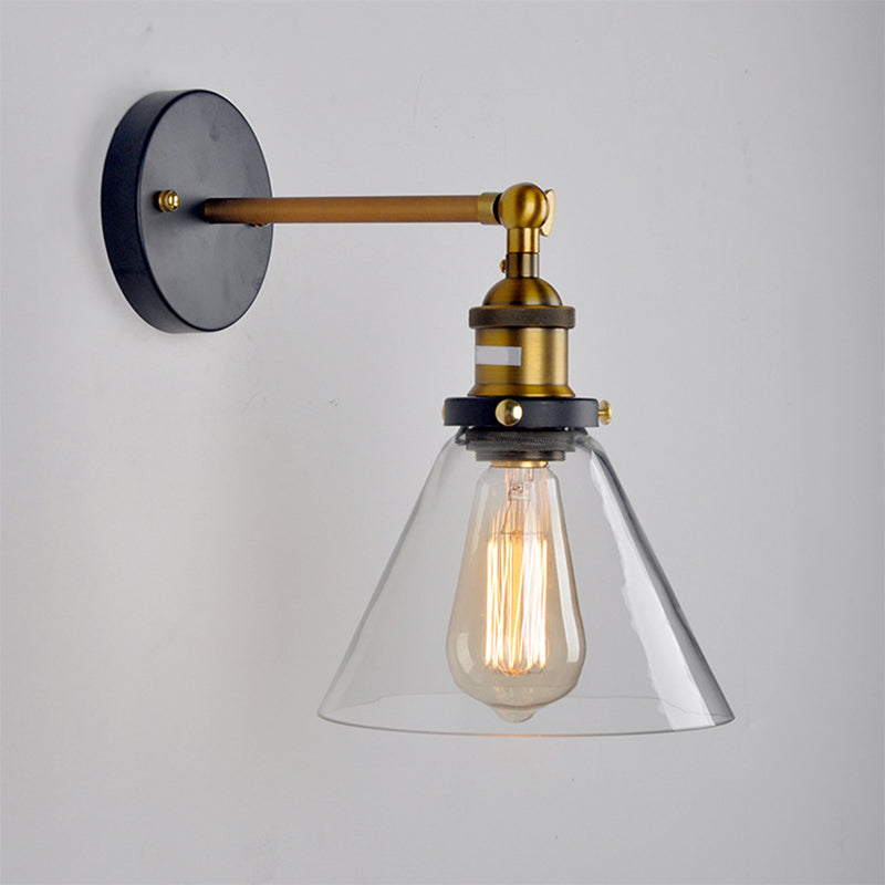 Skørter | Clear Glass Sphere/Cone Wall Light Kit Industrial 1 Light Kitchen Wall Lamp with Adjustable Joint in Black-Brass