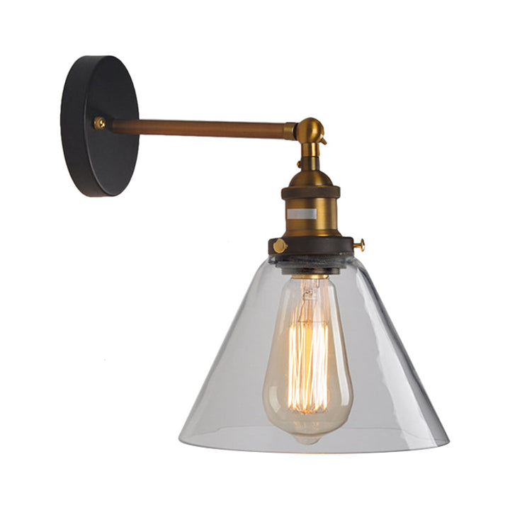Skørter | Clear Glass Sphere/Cone Wall Light Kit Industrial 1 Light Kitchen Wall Lamp with Adjustable Joint in Black-Brass