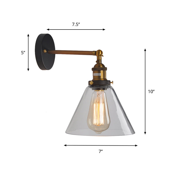 Skørter | Clear Glass Sphere/Cone Wall Light Kit Industrial 1 Light Kitchen Wall Lamp with Adjustable Joint in Black-Brass