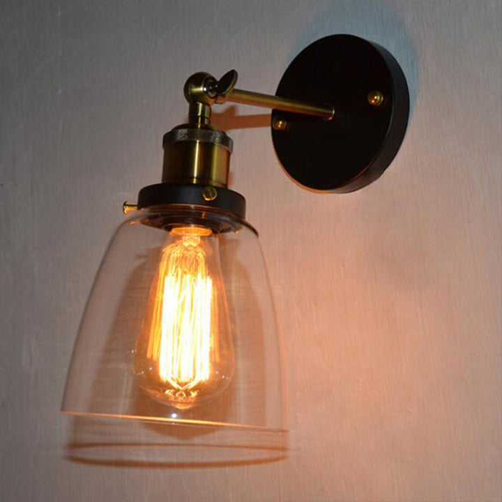 Lisslune | Warehouse Cloche Rotatable Wall Lamp 1 Head Transparent Glass Wall Light Sconces in Black and Brass/Black