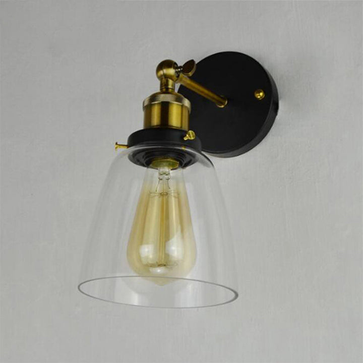 Lisslune | Warehouse Cloche Rotatable Wall Lamp 1 Head Transparent Glass Wall Light Sconces in Black and Brass/Black