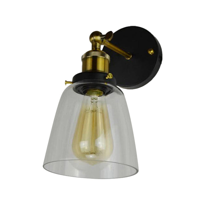 Lisslune | Warehouse Cloche Rotatable Wall Lamp 1 Head Transparent Glass Wall Light Sconces in Black and Brass/Black