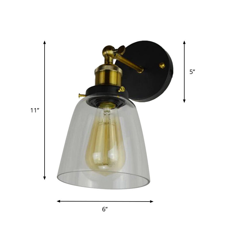 Lisslune | Warehouse Cloche Rotatable Wall Lamp 1 Head Transparent Glass Wall Light Sconces in Black and Brass/Black