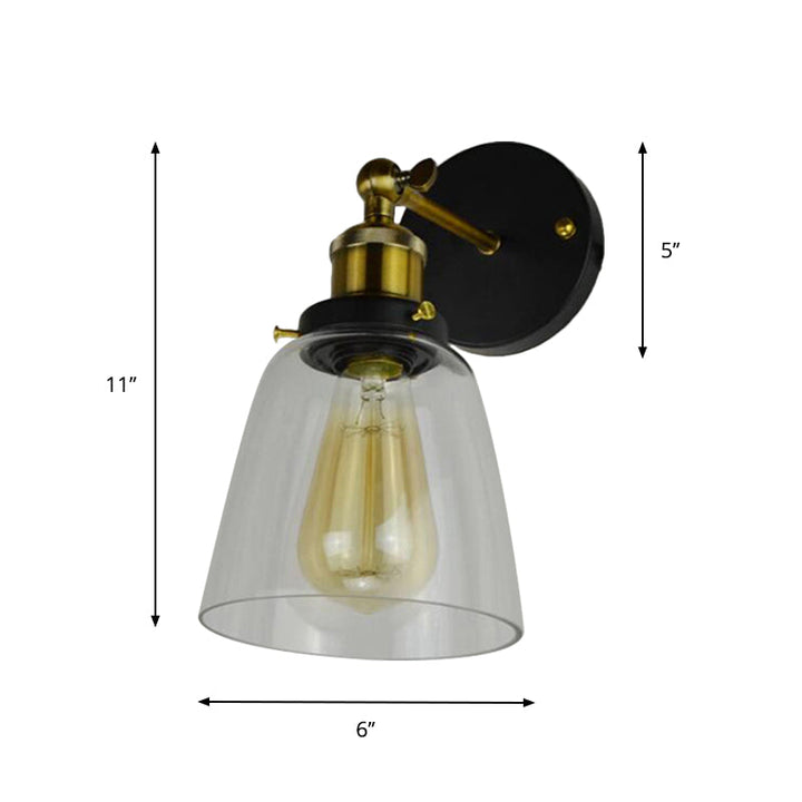 Lisslune | Warehouse Cloche Rotatable Wall Lamp 1 Head Transparent Glass Wall Light Sconces in Black and Brass/Black