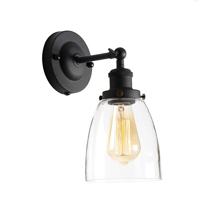Lisslune | Warehouse Cloche Rotatable Wall Lamp 1 Head Transparent Glass Wall Light Sconces in Black and Brass/Black