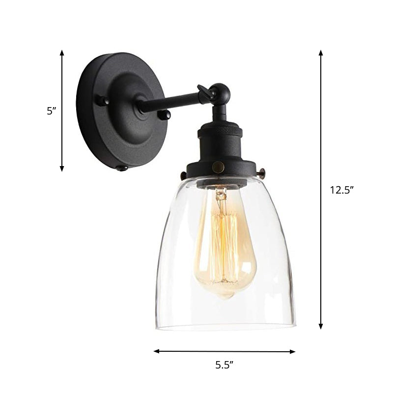 Lisslune | Warehouse Cloche Rotatable Wall Lamp 1 Head Transparent Glass Wall Light Sconces in Black and Brass/Black