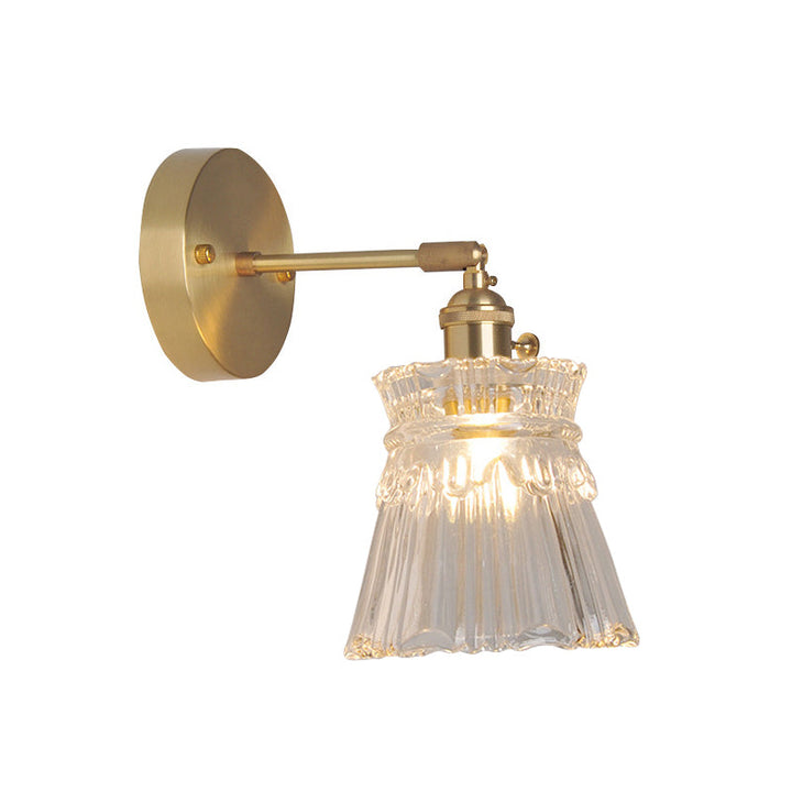 Skørter | Iron Brass Finish Wall Reading Light Swing Arm 1-Light Industrial Wall Mounted Lamp with Flower/Bowl Clear Glass Shade