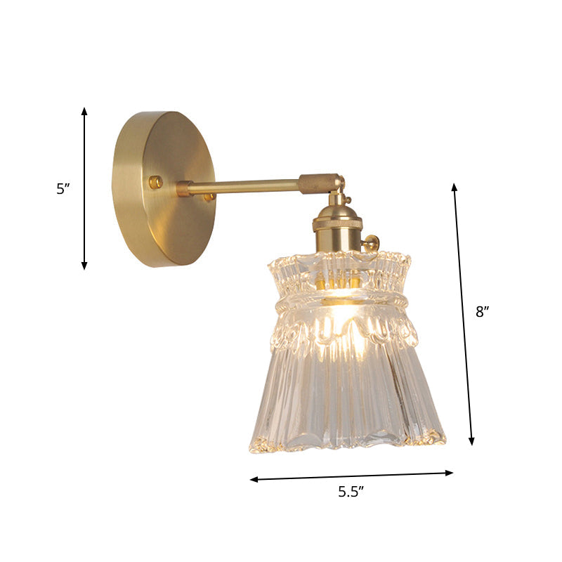 Skørter | Iron Brass Finish Wall Reading Light Swing Arm 1-Light Industrial Wall Mounted Lamp with Flower/Bowl Clear Glass Shade
