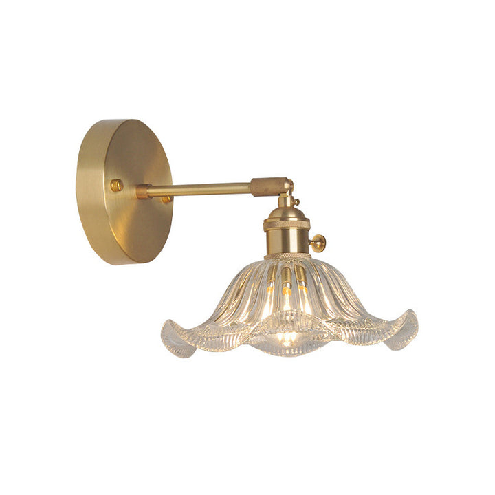 Skørter | Iron Brass Finish Wall Reading Light Swing Arm 1-Light Industrial Wall Mounted Lamp with Flower/Bowl Clear Glass Shade
