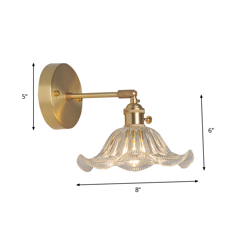 Skørter | Iron Brass Finish Wall Reading Light Swing Arm 1-Light Industrial Wall Mounted Lamp with Flower/Bowl Clear Glass Shade
