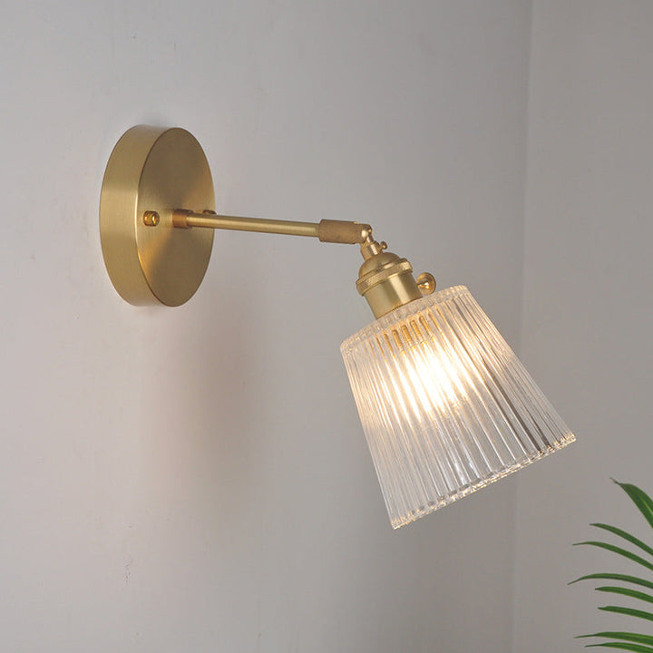 Skørter | Iron Brass Finish Wall Reading Light Swing Arm 1-Light Industrial Wall Mounted Lamp with Flower/Bowl Clear Glass Shade