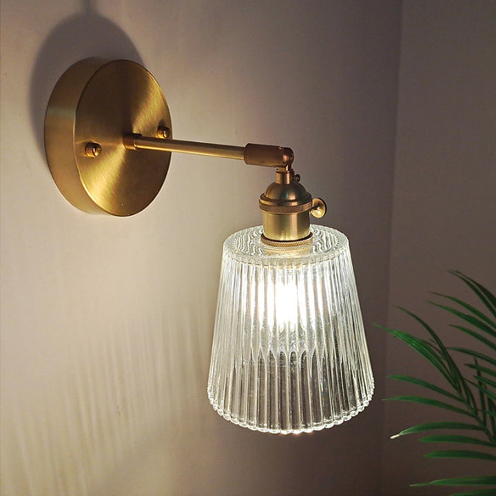 Skørter | Iron Brass Finish Wall Reading Light Swing Arm 1-Light Industrial Wall Mounted Lamp with Flower/Bowl Clear Glass Shade