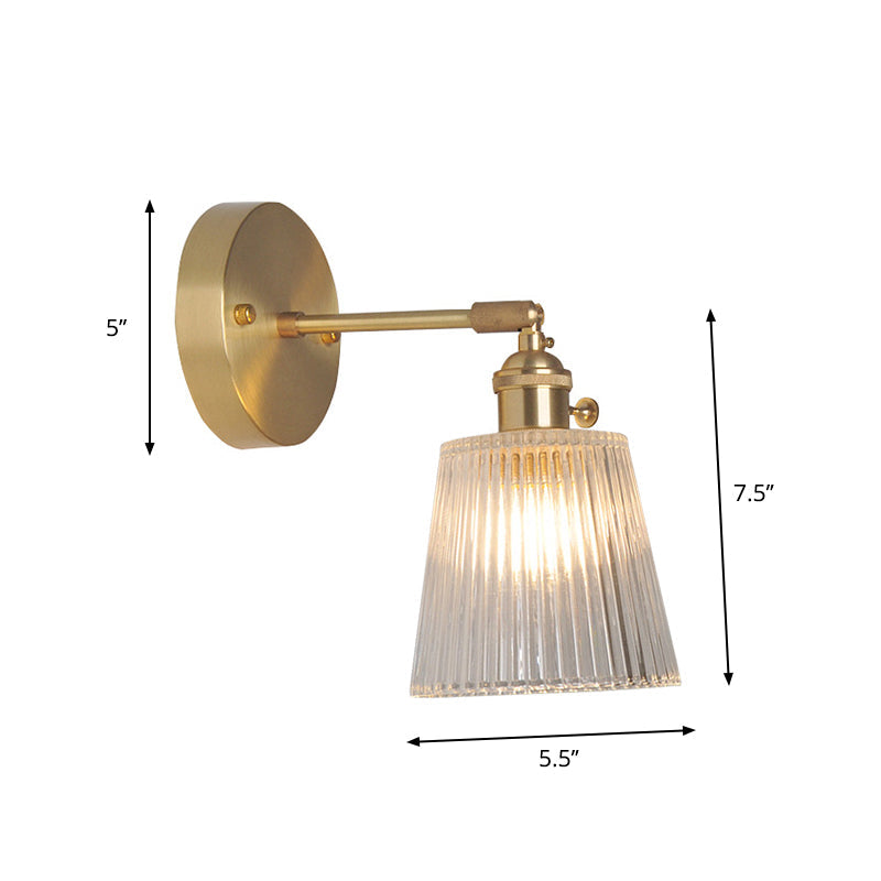 Skørter | Iron Brass Finish Wall Reading Light Swing Arm 1-Light Industrial Wall Mounted Lamp with Flower/Bowl Clear Glass Shade