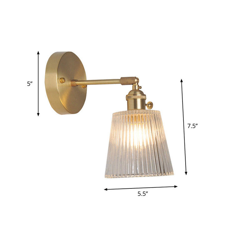 Skørter | Iron Brass Finish Wall Reading Light Swing Arm 1-Light Industrial Wall Mounted Lamp with Flower/Bowl Clear Glass Shade