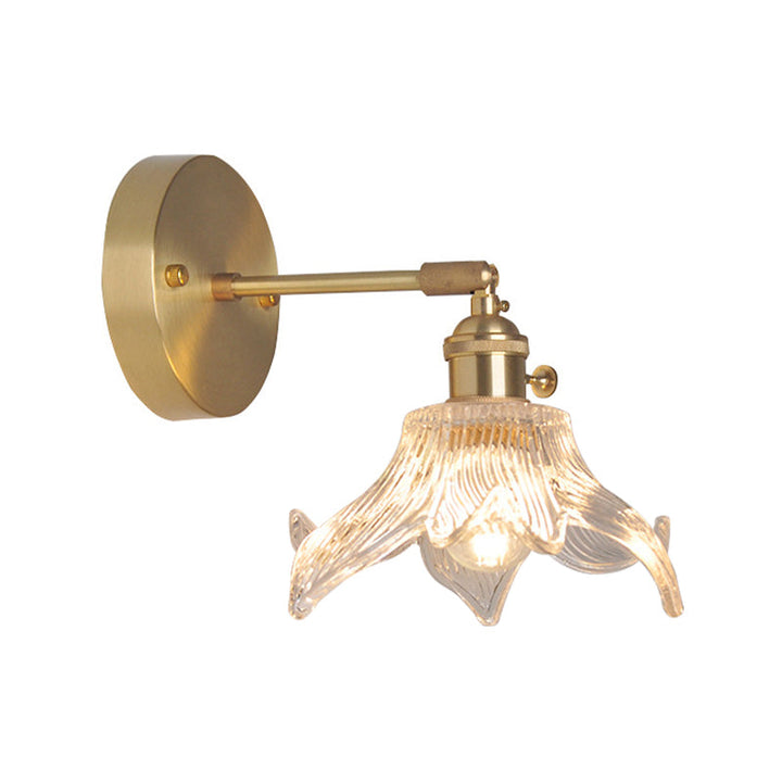 Skørter | Iron Brass Finish Wall Reading Light Swing Arm 1-Light Industrial Wall Mounted Lamp with Flower/Bowl Clear Glass Shade
