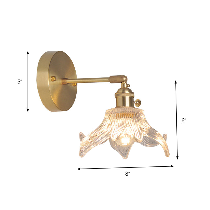 Skørter | Iron Brass Finish Wall Reading Light Swing Arm 1-Light Industrial Wall Mounted Lamp with Flower/Bowl Clear Glass Shade