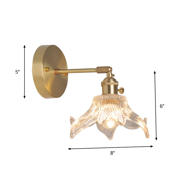 Skørter | Iron Brass Finish Wall Reading Light Swing Arm 1-Light Industrial Wall Mounted Lamp with Flower/Bowl Clear Glass Shade