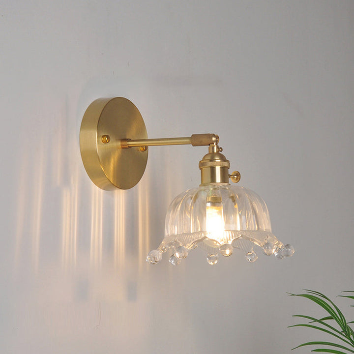 Skørter | Iron Brass Finish Wall Reading Light Swing Arm 1-Light Industrial Wall Mounted Lamp with Flower/Bowl Clear Glass Shade