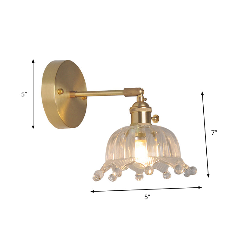 Skørter | Iron Brass Finish Wall Reading Light Swing Arm 1-Light Industrial Wall Mounted Lamp with Flower/Bowl Clear Glass Shade