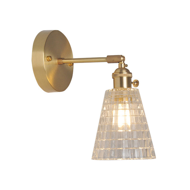 Skørter | Iron Brass Finish Wall Reading Light Swing Arm 1-Light Industrial Wall Mounted Lamp with Flower/Bowl Clear Glass Shade