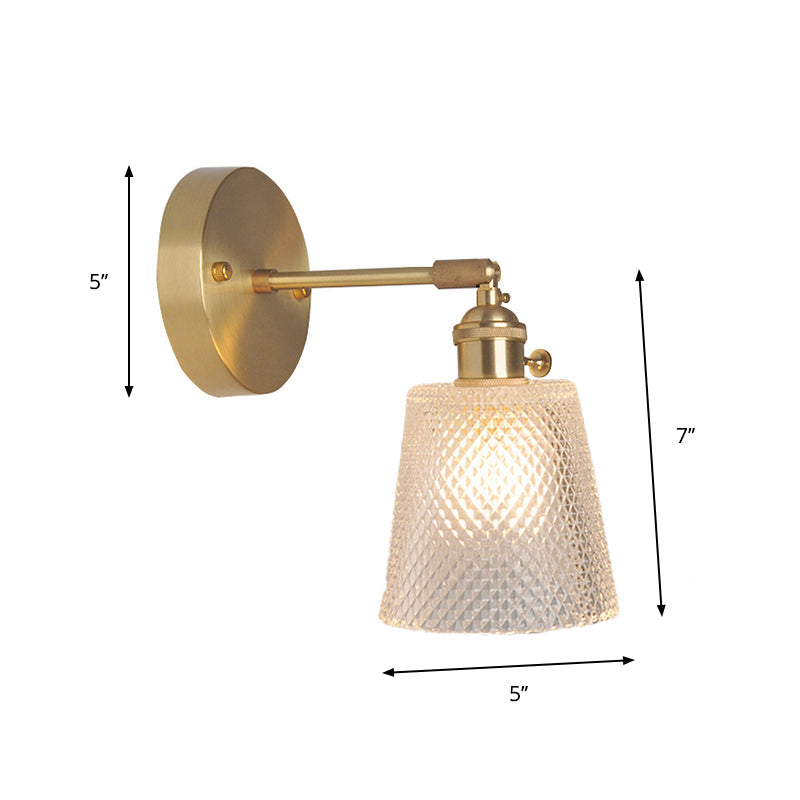 Skørter | Iron Brass Finish Wall Reading Light Swing Arm 1-Light Industrial Wall Mounted Lamp with Flower/Bowl Clear Glass Shade