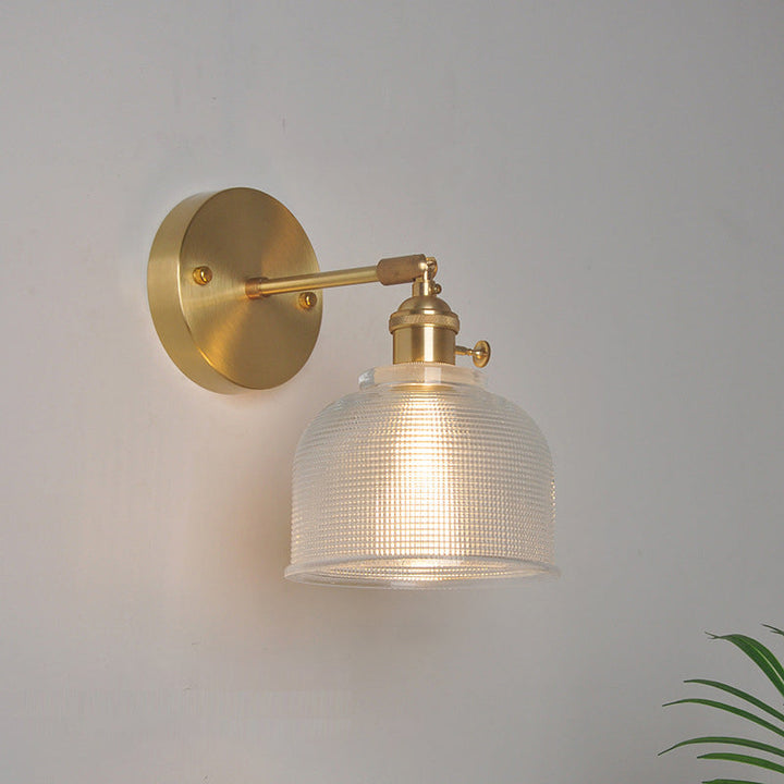 Skørter | Iron Brass Finish Wall Reading Light Swing Arm 1-Light Industrial Wall Mounted Lamp with Flower/Bowl Clear Glass Shade