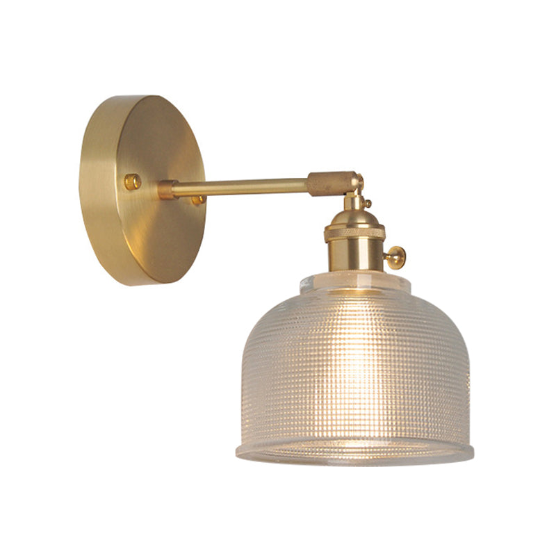 Skørter | Iron Brass Finish Wall Reading Light Swing Arm 1-Light Industrial Wall Mounted Lamp with Flower/Bowl Clear Glass Shade
