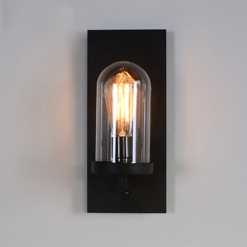 Skørter | Black Rectangular Wall Lighting Sconces Retro Metal 1 Head Foyer Wall Light with Cloche Clear Glass Shade
