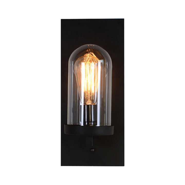 Skørter | Black Rectangular Wall Lighting Sconces Retro Metal 1 Head Foyer Wall Light with Cloche Clear Glass Shade