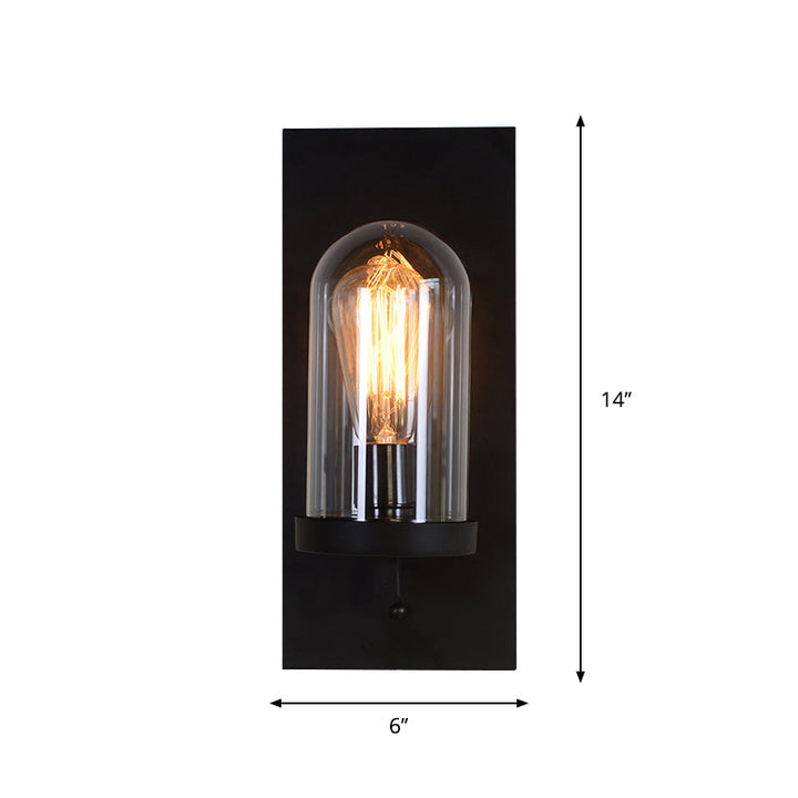 Skørter | Black Rectangular Wall Lighting Sconces Retro Metal 1 Head Foyer Wall Light with Cloche Clear Glass Shade