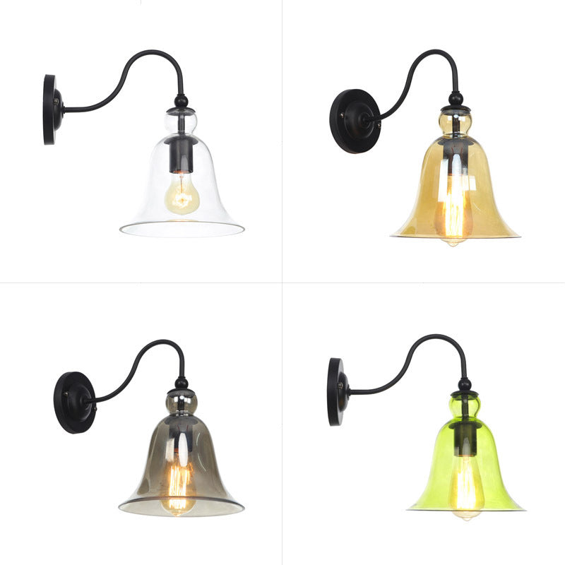 Lisslune | Green/Clear/Amber Glass Carillon Wall Lamp Loft 1 Bulb Living Room Gooseneck Wall Mounted Lamp in Black