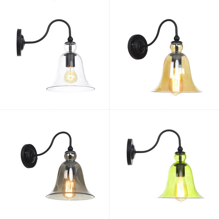 Lisslune | Green/Clear/Amber Glass Carillon Wall Lamp Loft 1 Bulb Living Room Gooseneck Wall Mounted Lamp in Black