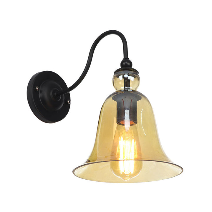 Lisslune | Green/Clear/Amber Glass Carillon Wall Lamp Loft 1 Bulb Living Room Gooseneck Wall Mounted Lamp in Black