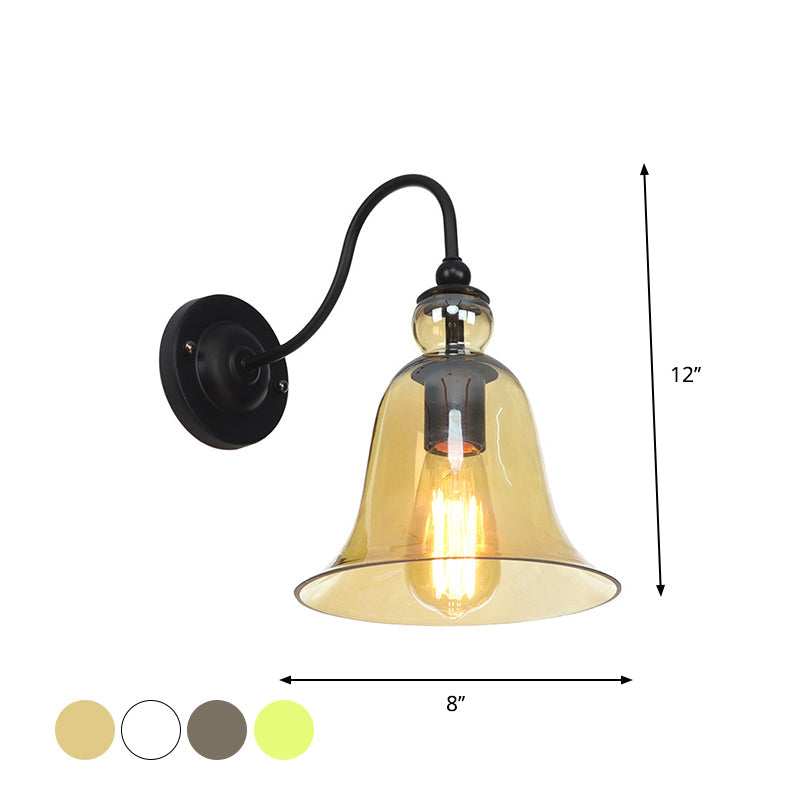 Lisslune | Green/Clear/Amber Glass Carillon Wall Lamp Loft 1 Bulb Living Room Gooseneck Wall Mounted Lamp in Black