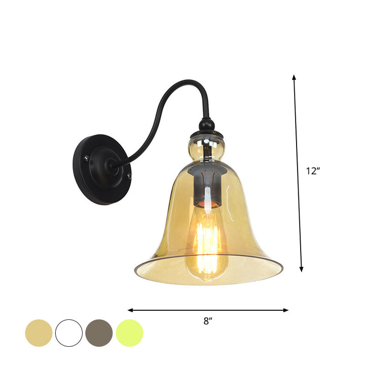 Lisslune | Green/Clear/Amber Glass Carillon Wall Lamp Loft 1 Bulb Living Room Gooseneck Wall Mounted Lamp in Black