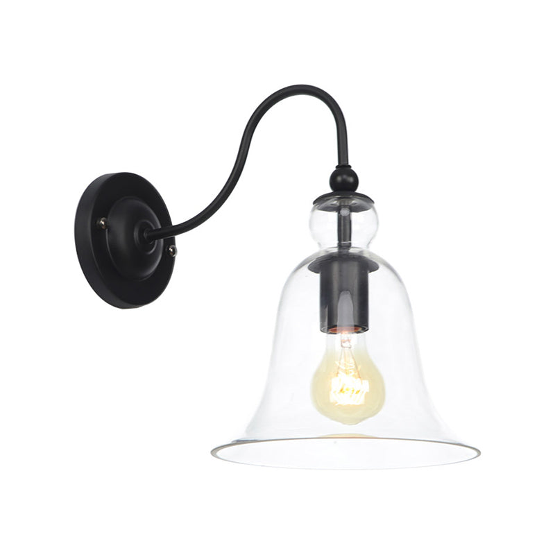Lisslune | Green/Clear/Amber Glass Carillon Wall Lamp Loft 1 Bulb Living Room Gooseneck Wall Mounted Lamp in Black