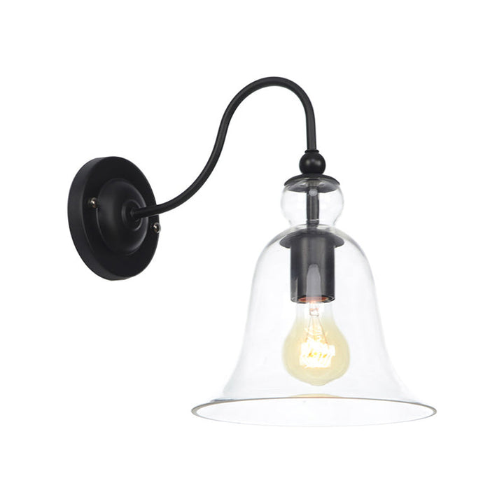 Lisslune | Green/Clear/Amber Glass Carillon Wall Lamp Loft 1 Bulb Living Room Gooseneck Wall Mounted Lamp in Black