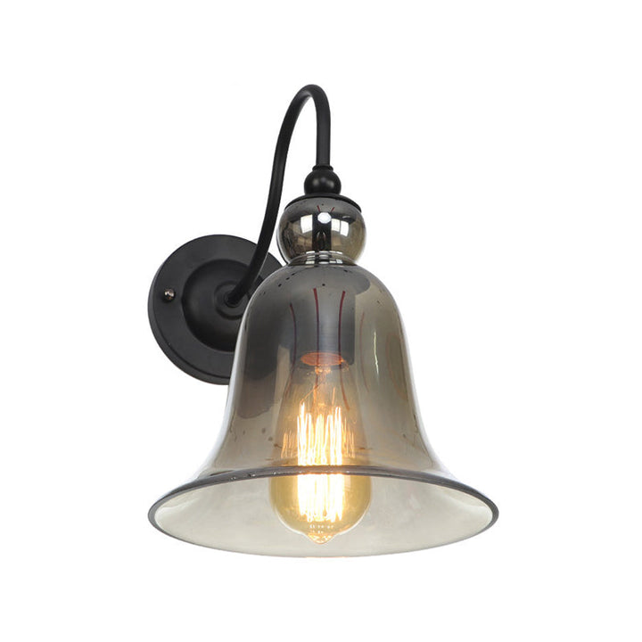 Lisslune | Green/Clear/Amber Glass Carillon Wall Lamp Loft 1 Bulb Living Room Gooseneck Wall Mounted Lamp in Black