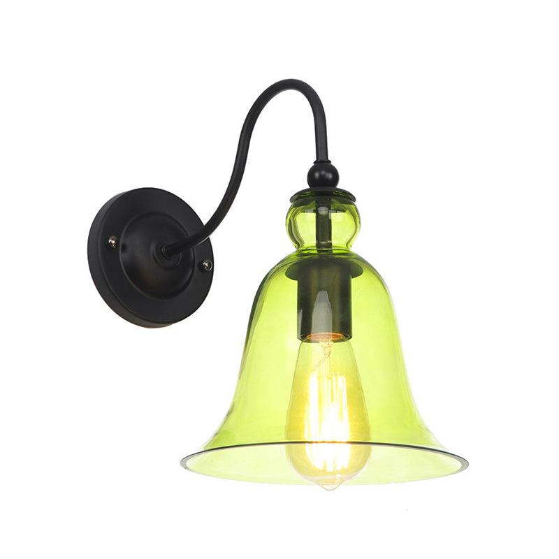 Lisslune | Green/Clear/Amber Glass Carillon Wall Lamp Loft 1 Bulb Living Room Gooseneck Wall Mounted Lamp in Black