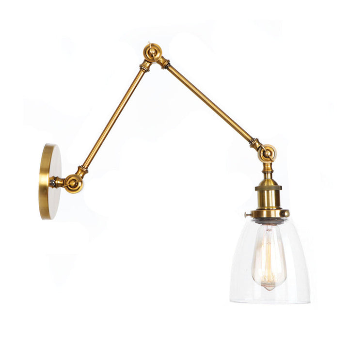 Lisslune | 1-Light Clear Glass Wall Light Fixture Aged Brass/Bronze Swing Arm Wall Lamp with Bell/Ball Clear Glass Shade