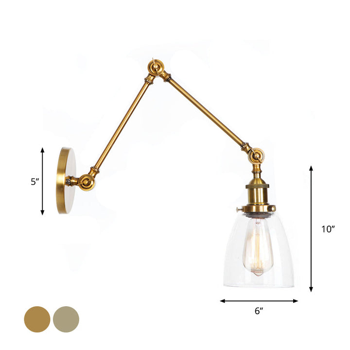 Lisslune | 1-Light Clear Glass Wall Light Fixture Aged Brass/Bronze Swing Arm Wall Lamp with Bell/Ball Clear Glass Shade
