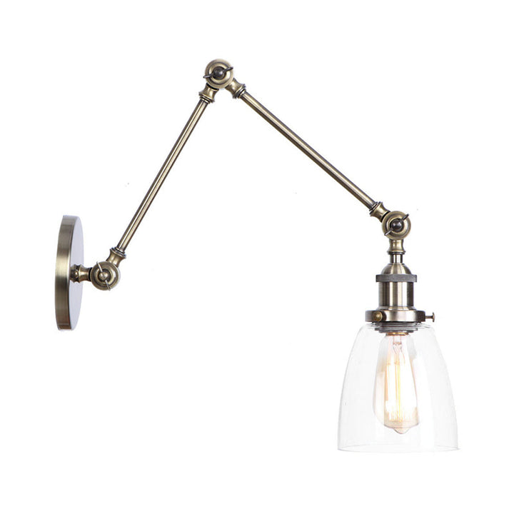 Lisslune | 1-Light Clear Glass Wall Light Fixture Aged Brass/Bronze Swing Arm Wall Lamp with Bell/Ball Clear Glass Shade