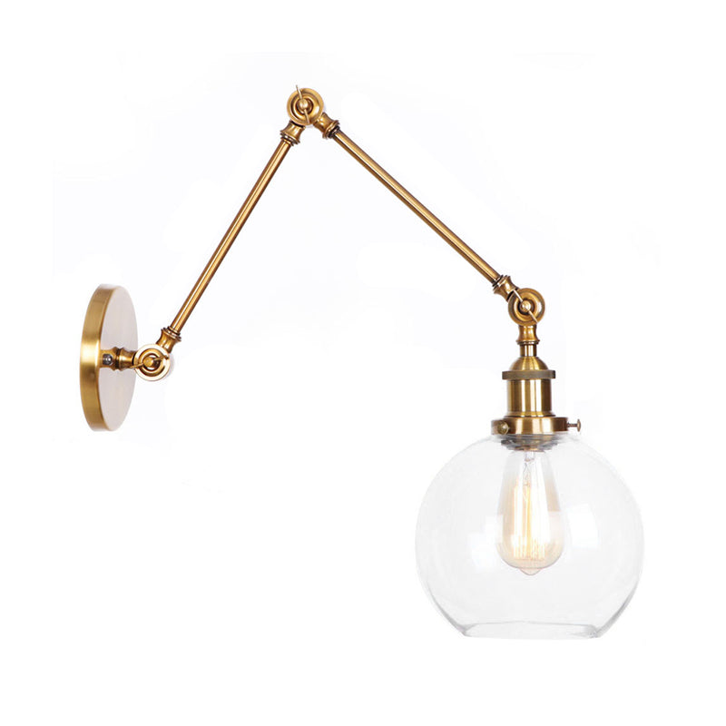 Lisslune | 1-Light Clear Glass Wall Light Fixture Aged Brass/Bronze Swing Arm Wall Lamp with Bell/Ball Clear Glass Shade