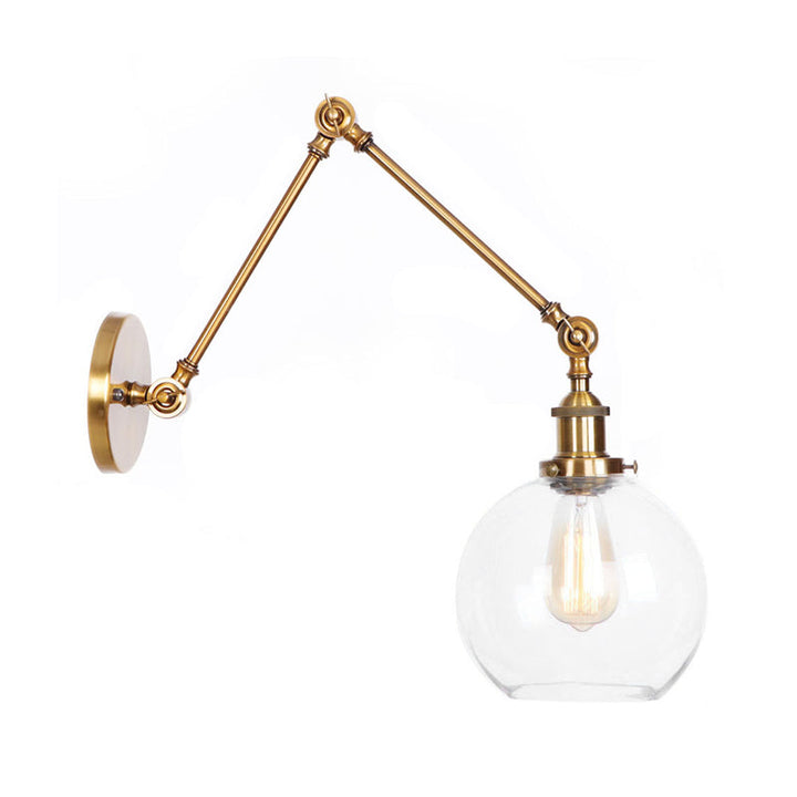 Lisslune | 1-Light Clear Glass Wall Light Fixture Aged Brass/Bronze Swing Arm Wall Lamp with Bell/Ball Clear Glass Shade