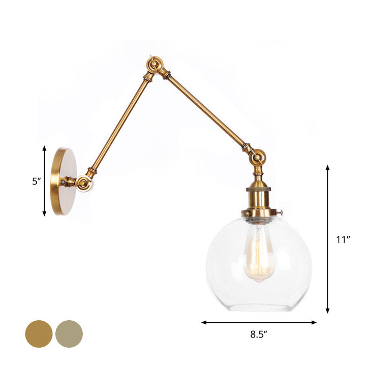 Lisslune | 1-Light Clear Glass Wall Light Fixture Aged Brass/Bronze Swing Arm Wall Lamp with Bell/Ball Clear Glass Shade