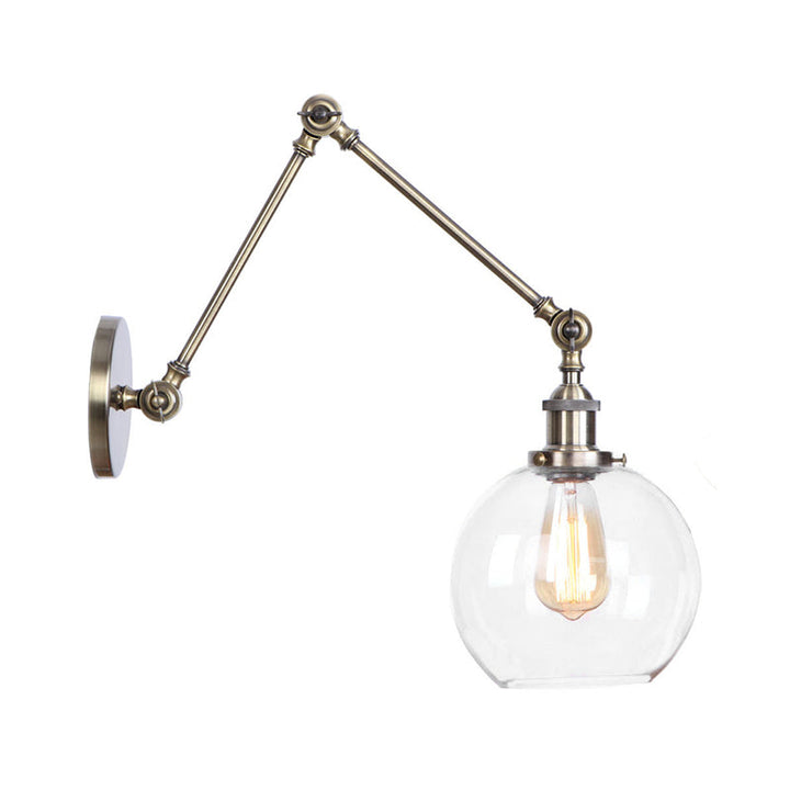 Lisslune | 1-Light Clear Glass Wall Light Fixture Aged Brass/Bronze Swing Arm Wall Lamp with Bell/Ball Clear Glass Shade