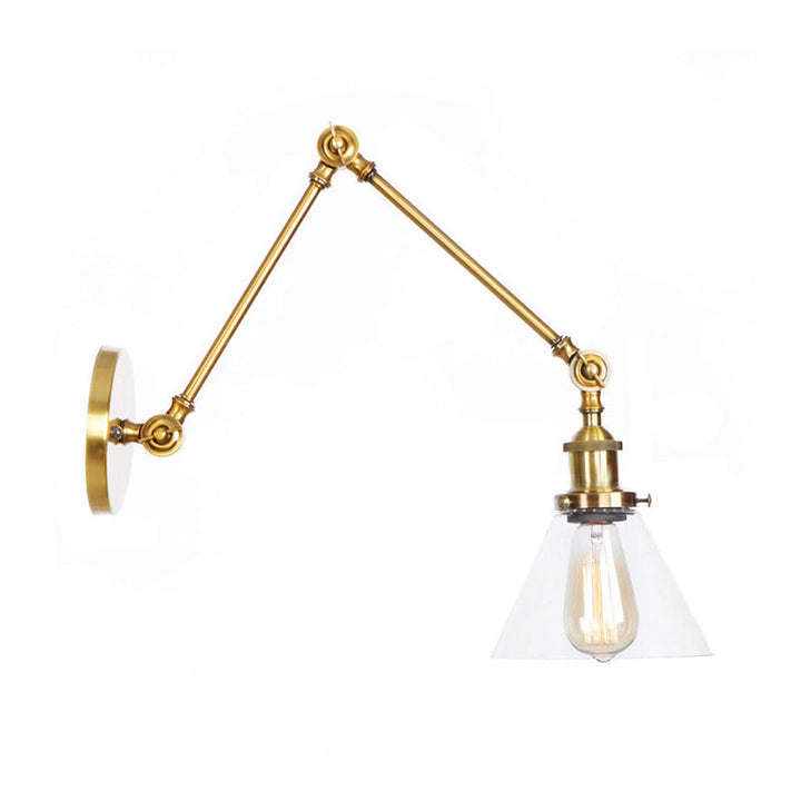 Lisslune | 1-Light Clear Glass Wall Light Fixture Aged Brass/Bronze Swing Arm Wall Lamp with Bell/Ball Clear Glass Shade