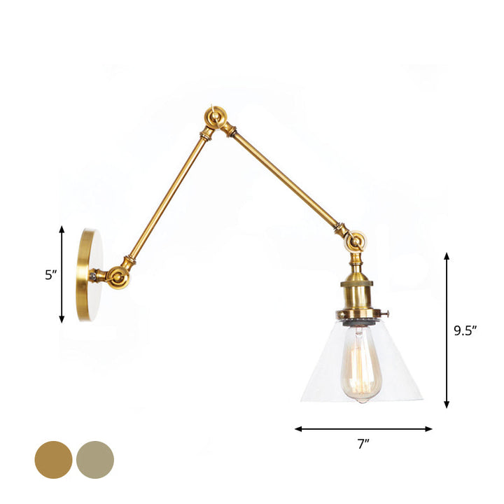Lisslune | 1-Light Clear Glass Wall Light Fixture Aged Brass/Bronze Swing Arm Wall Lamp with Bell/Ball Clear Glass Shade