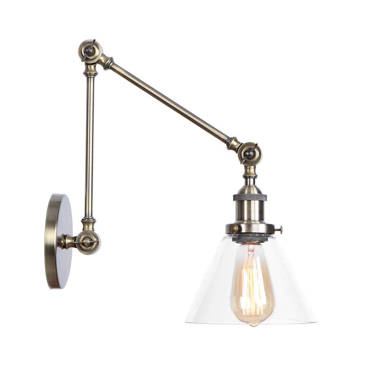 Lisslune | 1-Light Clear Glass Wall Light Fixture Aged Brass/Bronze Swing Arm Wall Lamp with Bell/Ball Clear Glass Shade